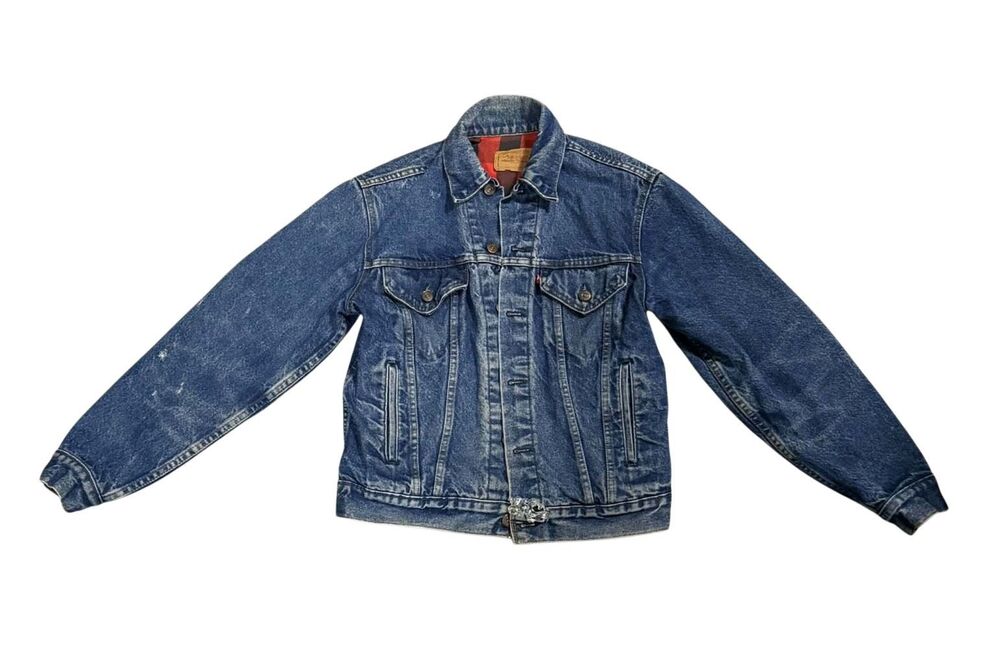 Vintage 80s Levis Denim Jacket 70401 0816 Buffalo Flannel Lined Trucker Size 38